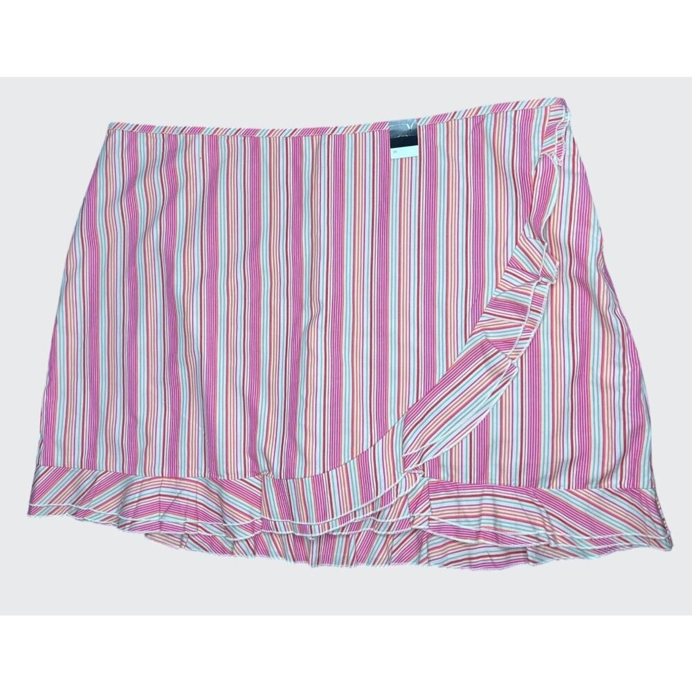 Venezia Womens Pink & White Striped Shorts Skirt With Ruffle Hem Size 22 - Picture 2 of 11